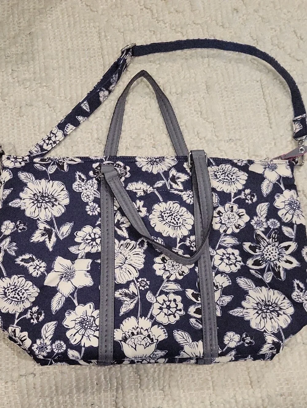 Vera Bradley Midtown Navy Floral Small Tote with Pink Lock Charm